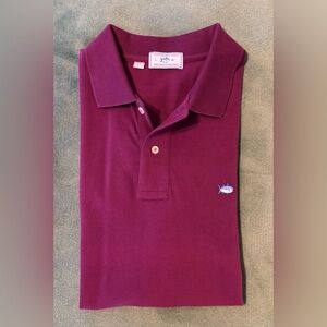 Southern Tide, The Skipjack Burgundy Polo Shirt with Fish Emblem, Size: L (5142)